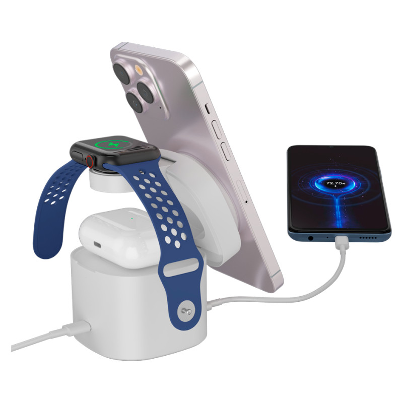 Canyon 4 in 1 Wireless Charging Stand, 30W max, Size: 70x70x70.3mm, weight: 414g, with 65W charger and 1M cable, white