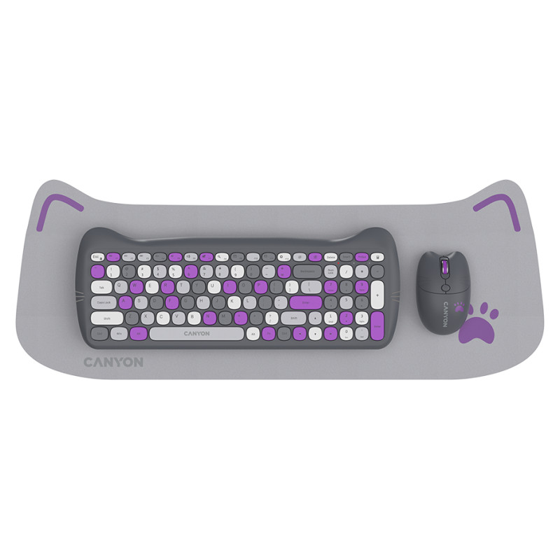 Canyon HSET-W6 EN Keyboard+Mouse Kitty Edition AAA+АА Wireless Violet