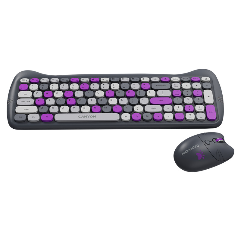 Canyon HSET-W6 EN Keyboard+Mouse Kitty Edition AAA+АА Wireless Violet