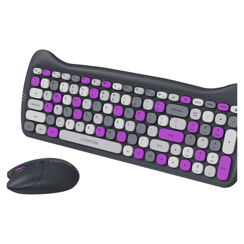 Canyon HSET-W6 EN Keyboard+Mouse Kitty Edition AAA+АА Wireless Violet