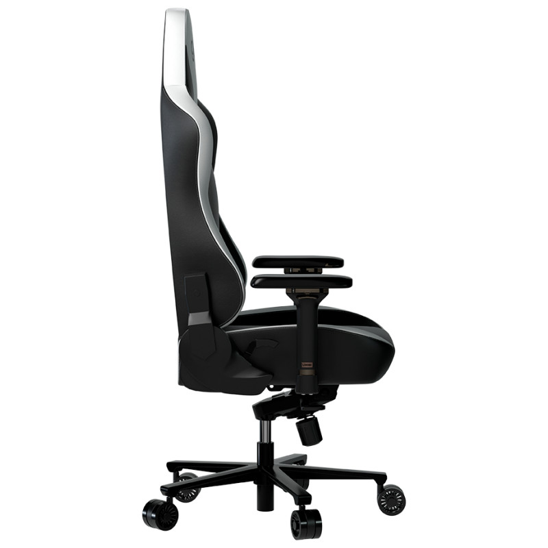 Lorgar Base 311, Gaming chair, PU eco-leather, 1.8 mm metal frame, multiblock mechanism, 4D armrests, 5 Star aluminium base, Class-4 gas lift, 75mm PU casters, Black + white