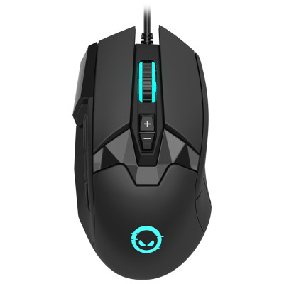 Lorgar Stricter 579, gaming mouse, 9 programmable buttons, Pixart PMW3336 sensor, DPI up to 12 000, 50 million clicks buttons lifespan, 2 switches, built-in display, 1.8m USB soft silicone cable, Matt UV coating with glossy parts and RGB lights with 4 LED