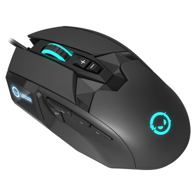 Lorgar Stricter 579, gaming mouse, 9 programmable buttons, Pixart PMW3336 sensor, DPI up to 12 000, 50 million clicks buttons lifespan, 2 switches, built-in display, 1.8m USB soft silicone cable, Matt UV coating with glossy parts and RGB lights with 4 LED