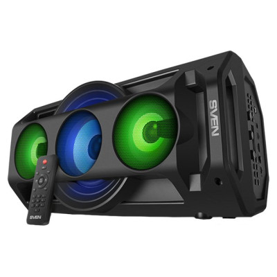 Sven PS-680 2x32.5W; LED display; TWS; FM radio; AUX; USB/SD-card support;Lighting; Microphone input (karaoke); Remote Control; Built-in equalizer
