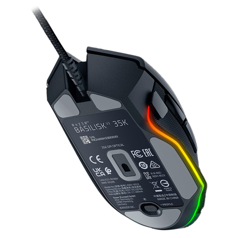 Razer Basilisk V3 35K Gaming Mouse, Black, Focus Pro 35K Optical Sensor Gen-2, Optical Mouse Switches Gen-3, Razer&trade; Speedflex Cable, 4-Way Razer&trade; HyperScroll Tilt Wheel, 35K DPI