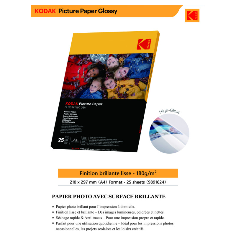 Kodak 180gsm 9.1 mil Glossy A4x25