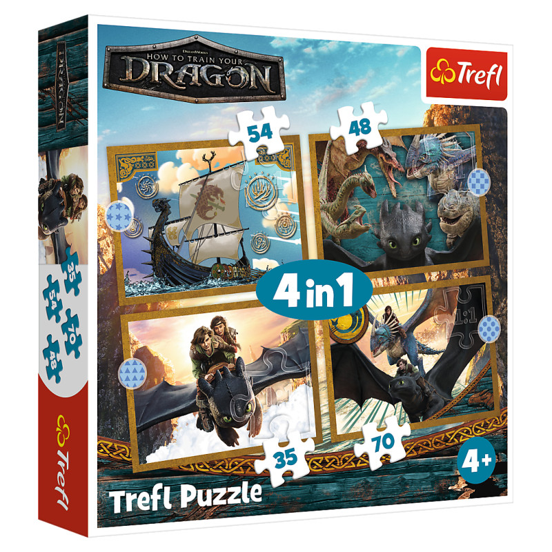 Trefl Pužļu komplekts 4in1 Kā pieradināt pūķi