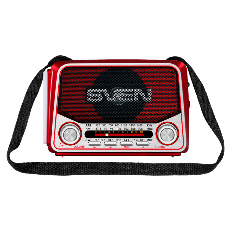 Sven Speaker SVEN SRP-150, red (3W, Bluetooth, FM/AM/SW, USB, microSD, flashlight, battery)
