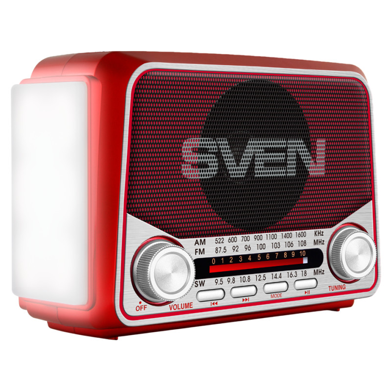Sven Speaker SVEN SRP-150, red (3W, Bluetooth, FM/AM/SW, USB, microSD, flashlight, battery)