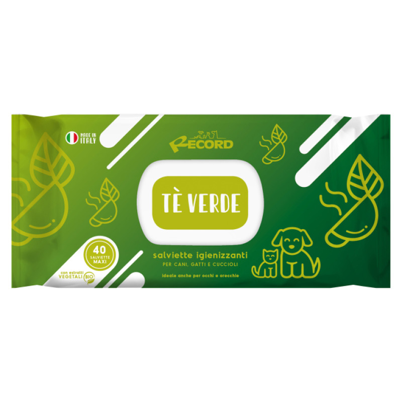 Record Tīro&scaron;as salvetes suņiem/kaķiem Maxi ar zaļās tējas aromātu 40 gb.