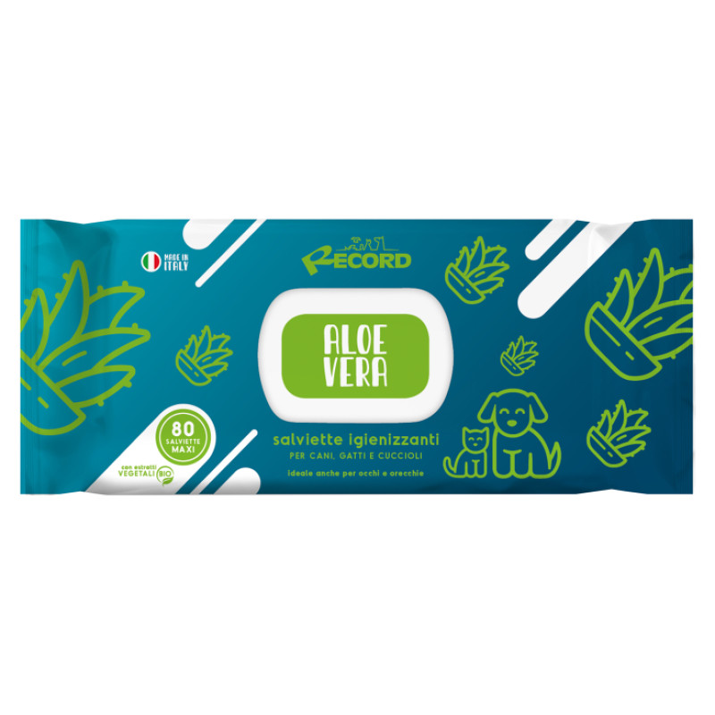 Record Tīro&scaron;as salvetes suņiem/kaķiem ALOE VERA 80 gb.
