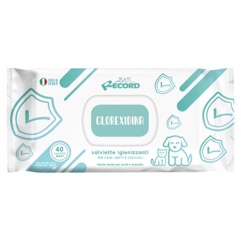 Record Tīro&scaron;as salvetes suņiem/kaķiem MAXI Chlorexidine 40 gb.