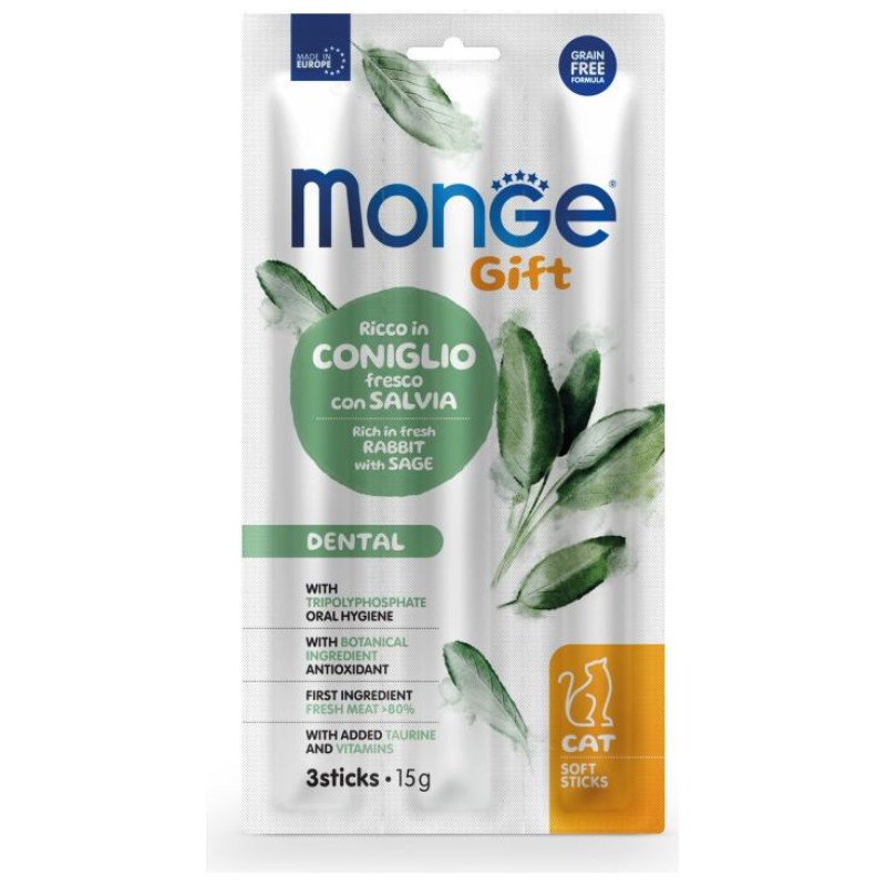 Monge GIFT Cat SOFT STICKS Dental Rabbit with sage / 15 g - kārums kaķiem