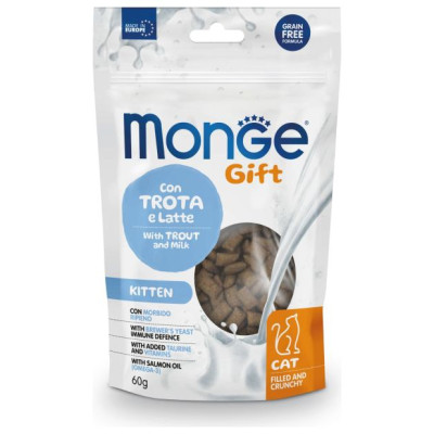 Monge GIFT Cat FILLED & CRUNCHY Kitten Trout and milk / 60 g - kārums kaķiem