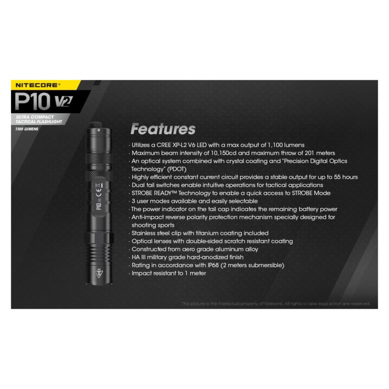 Nitecore FLASHLIGHT PRECISE SERIES/1100 LUMENS P10 V2 NITECORE