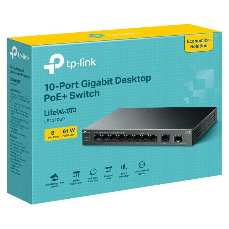 Tp-Link Switch|TP-LINK|LS1210GP|9x10Base-T / 100Base-TX / 1000Base-T|1xSFP|PoE+ ports 8|LS1210GP