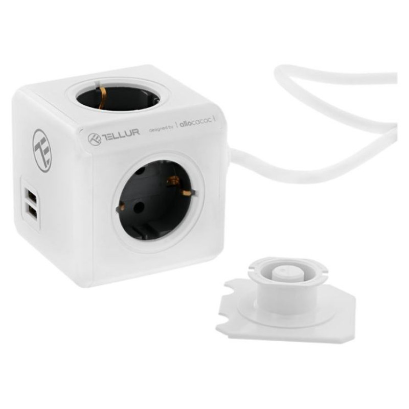Tellur Power Cube Extended, Power strip 4 Outlets + 2xUSB ports, 1.5m cable white