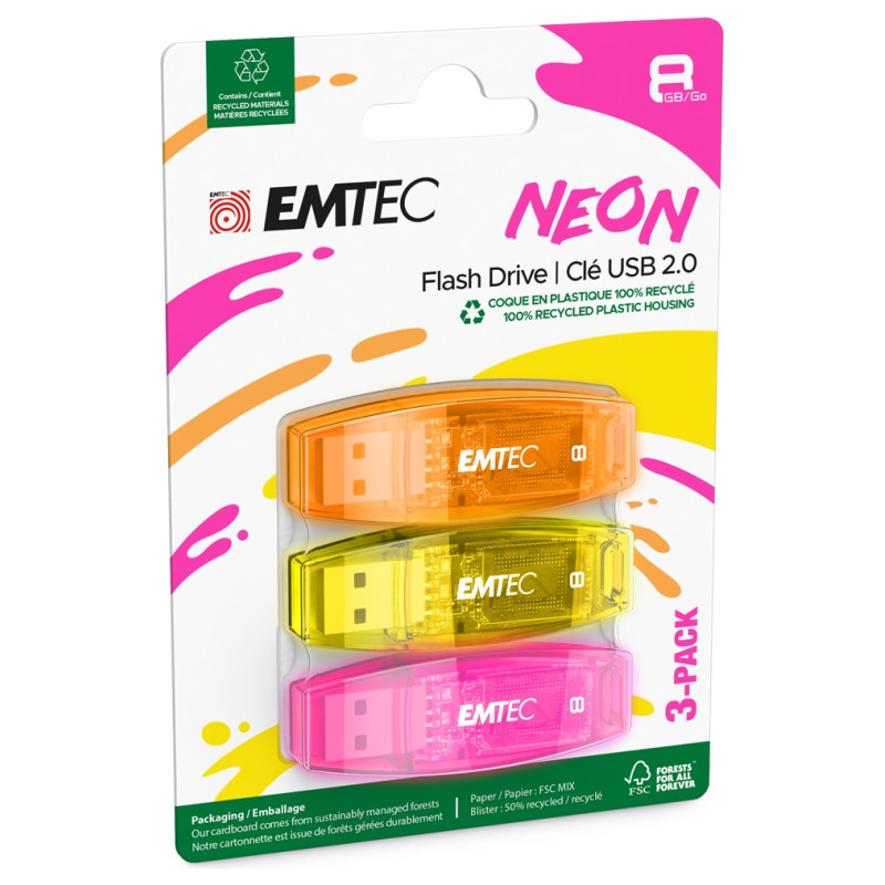 Emtec USB2.0 C410 8GB Neon 3 pcs