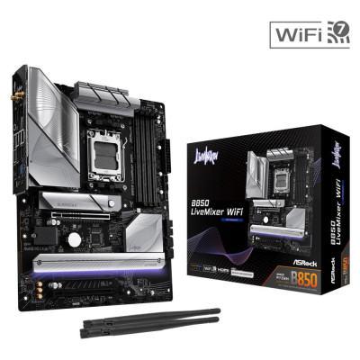 Asrock Mainboard|ASROCK|AMD B850|SAM5|ATX|Memory DDR5|Memory slots 4|2xPCI-Express 4.0 16x|1xPCI-Express 5.0 16x|1xM.2|1xHDMI|1xDisplayPort|1xAudio-In|1xAudio-Out|2xUSB 2.0|1xUSB-C|1xOptical S/PDIF|1xRJ45|B850LIVEMIXERWIFI