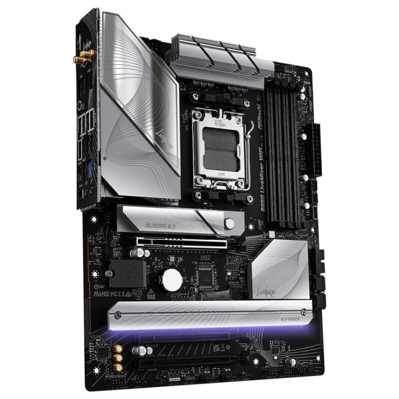 Asrock Mainboard|ASROCK|AMD B850|SAM5|ATX|Memory DDR5|Memory slots 4|2xPCI-Express 4.0 16x|1xPCI-Express 5.0 16x|1xM.2|1xHDMI|1xDisplayPort|1xAudio-In|1xAudio-Out|2xUSB 2.0|1xUSB-C|1xOptical S/PDIF|1xRJ45|B850LIVEMIXERWIFI