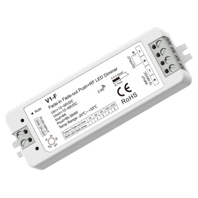 Skydance V1-F Fade-in Fade-out LED Dimmer, 12-48V, 1x 8A, Push-Dimm