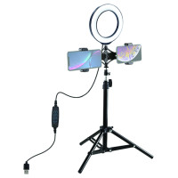 Puluz LED Ring Lamp 16cm With Desktop Tripod Mount Up to 70cm And Dual Phone Bracket, USB