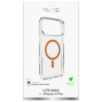 Puro Lite Mag TPU+PC Case Compatible with MagSafe for iPhone 17 Pro - Transparent with Orange Ring