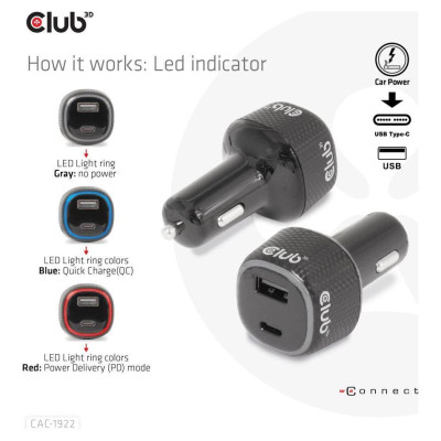 Club3D NB CHARGER CAR USB+USB-C/63W CAC-1922 CLUB3D