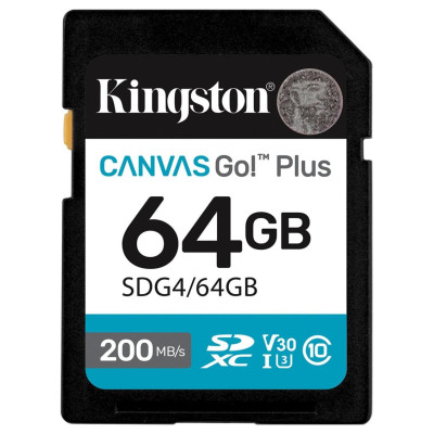 Kingston 64GB SDXC Canvas Go Plus Gen4 200MB/s C10 UHS-I U3 V30