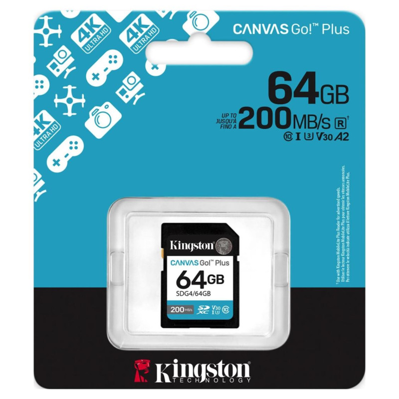 Kingston 64GB SDXC Canvas Go Plus Gen4 200MB/s C10 UHS-I U3 V30