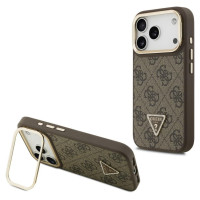 Guess 4G PU Triangle Logo & Stand Camera Magsafe Case for iPhone 17 Pro - Brown