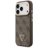 Guess 4G PU Triangle Logo & Stand Camera Magsafe Case for iPhone 17 Pro - Brown