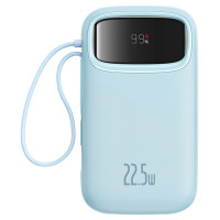 Baseus Qpow2 20000mAh 22.5W Powerbank with Dual Cable with Digital Display + Baseus Simple USB-C 3A Cable 0.3m (White) - Blue