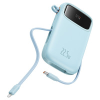 Baseus Qpow2 20000mAh 22.5W Powerbank with Dual Cable with Digital Display + Baseus Simple USB-C 3A Cable 0.3m (White) - Blue