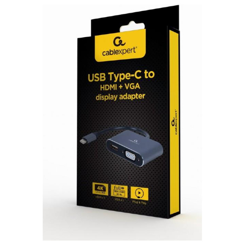 Gembird I/O ADAPTER USB-C TO HDMI/VGA/A-USB3C-HDMIVGA-01 GEMBIRD