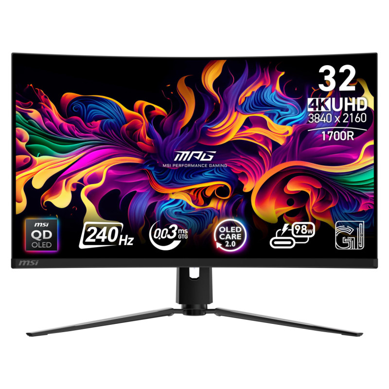 MSI Monitor|MSI|MPG 321CURX QD-OLED|31.5"|Gaming/Curved/4K|Panel QD-OLED|3840x2160|16:9|240 Hz|0.03 ms|MPG321CURXQD-OLED