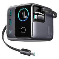 Joyroom Podix JR-TRD01 GaN 140W Desktop Charger with 5 Ports and Dual Retractable Cables - Gray