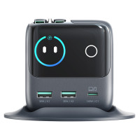 Joyroom Podix JR-TRD01 GaN 140W Desktop Charger with 5 Ports and Dual Retractable Cables - Gray