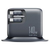 Joyroom Podix JR-TRD01 GaN 140W Desktop Charger with 5 Ports and Dual Retractable Cables - Gray