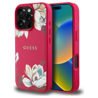 Guess Grained Printed Flower Pattern MagSafe case for iPhone 16 Pro fuchsia
