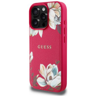 Guess Grained Printed Flower Pattern MagSafe case for iPhone 16 Pro fuchsia