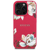 Guess Grained Printed Flower Pattern MagSafe case for iPhone 16 Pro fuchsia