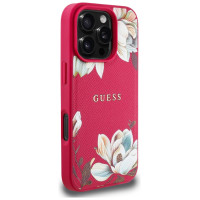Guess Grained Printed Flower Pattern MagSafe case for iPhone 16 Pro fuchsia