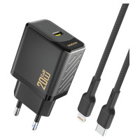 Dudao A26LEU PD 20W GaN USB-C Wall Charger with USB-C to Lightning Cable - Black