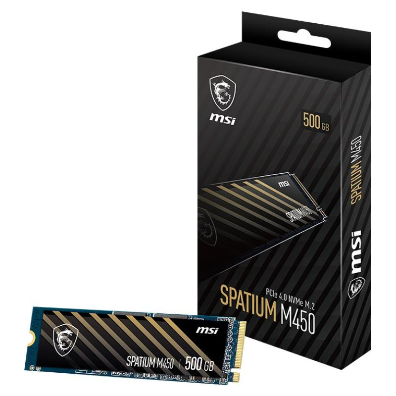 MSI SSD|MSI|SPATIUM M450|500GB|M.2|PCIe Gen4|NVMe|3D NAND|Write speed 2300 MBytes/sec|Read speed 3600 MBytes/sec|2.15mm|TBW 300 TB|MTBF 1500000 hours|S78-440K380-P83