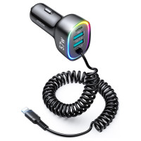 Joyroom fast car charger 4 in 1 PD, QC3.0, AFC, FCP with Lightning cable 1.6m 57W black (JR-CL20)
