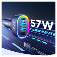 Joyroom fast car charger 4 in 1 PD, QC3.0, AFC, FCP with Lightning cable 1.6m 57W black (JR-CL20)