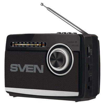 Sven Speaker SVEN SRP-155, black (3W, Bluetooth, FM/AM/SW, USB, microSD, flashlight, battery)