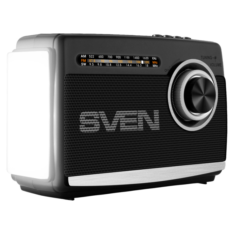 Sven Speaker SVEN SRP-155, black (3W, Bluetooth, FM/AM/SW, USB, microSD, flashlight, battery)