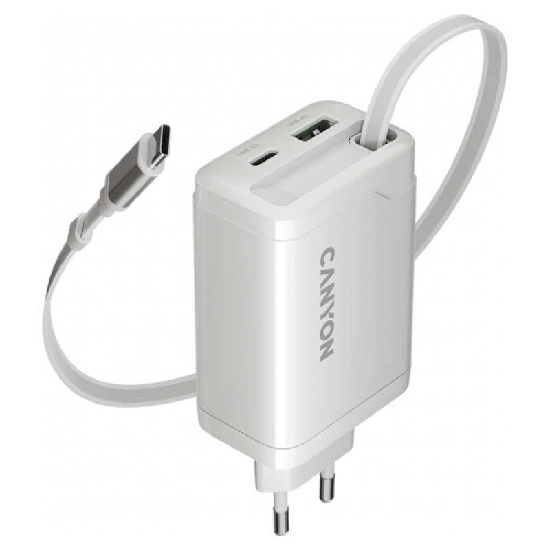 Canyon charger OnCharge 65RC Build-In Cable USB-C 65W 1xPD 1xQC EU White